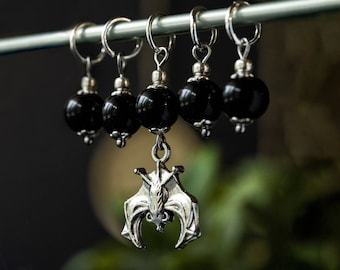 Set of 5 Glass Bat Stitch Markers | Hand Made | Stitch Markers, Progress Keepers, Knitting and Crochet Notions
