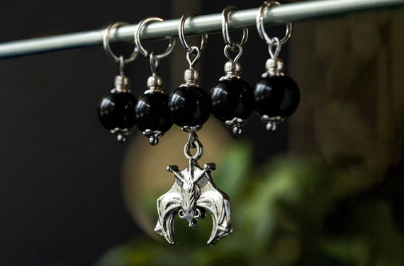 Set of 5 Glass Bat Stitch Markers | Hand Made | Stitch Markers, Progress Keepers, Knitting and Crochet Notions