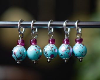 Set of 5 Painted Glass Stitch Markers | Hand Made | Stitch Markers, Progress Keepers, Knitting and Crochet Notions