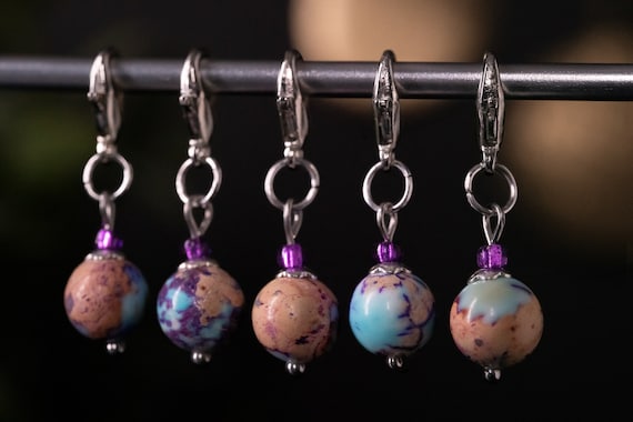 Set of 5 Sea Sediment Stitch Markers | Hand Made | Stitch Markers, Progress Keepers, Knitting and Crochet Notions