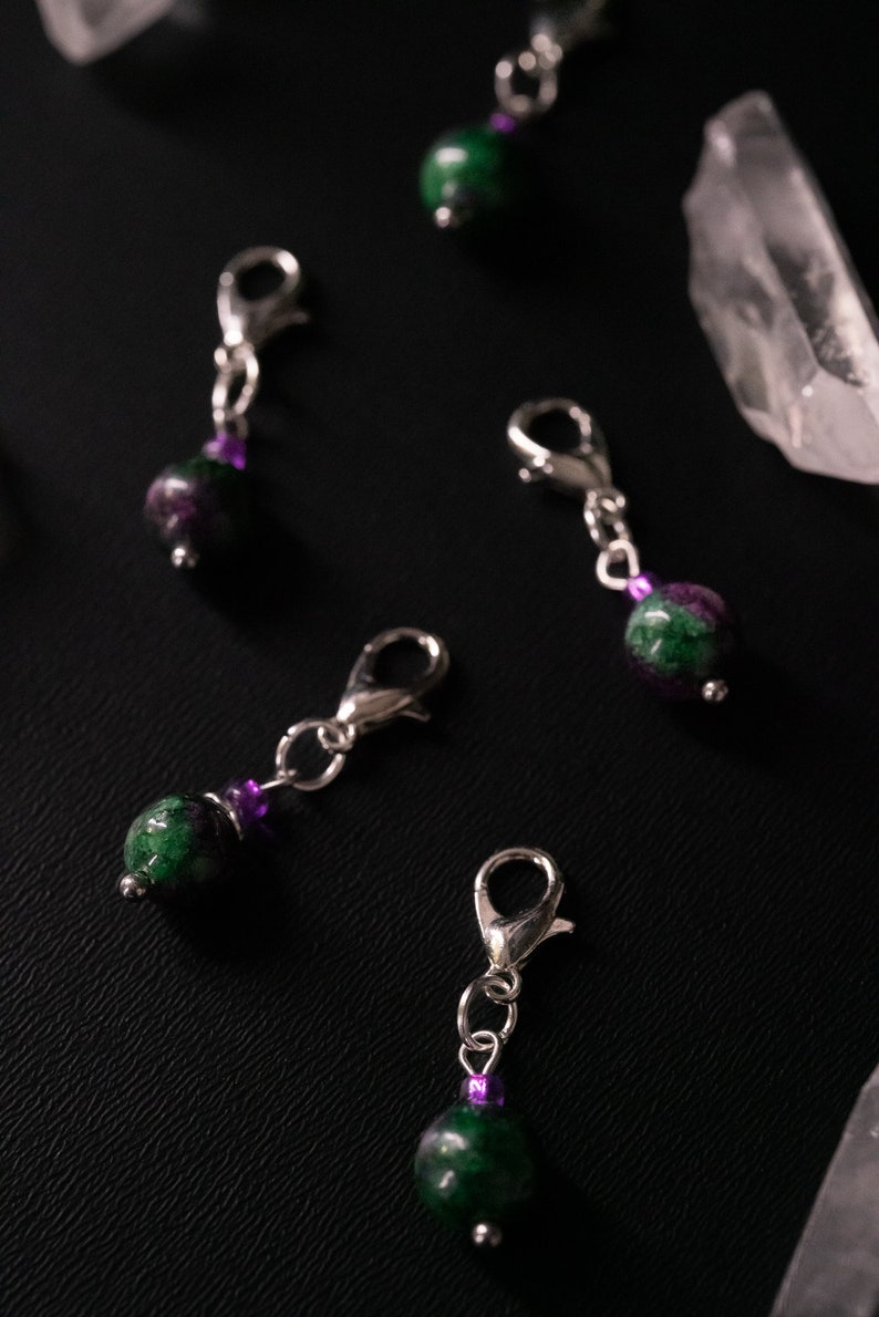 Set of 5 Ruby Zoisite Stone Stitch Markers Hand Made Stitch Markers, Progress Keepers, Knitting and Crochet Notions image 7