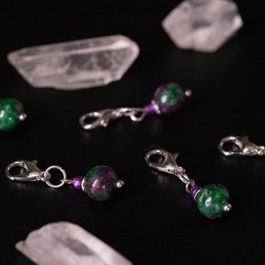 Set of 5 Ruby Zoisite Stone Stitch Markers Hand Made Stitch Markers, Progress Keepers, Knitting and Crochet Notions image 9