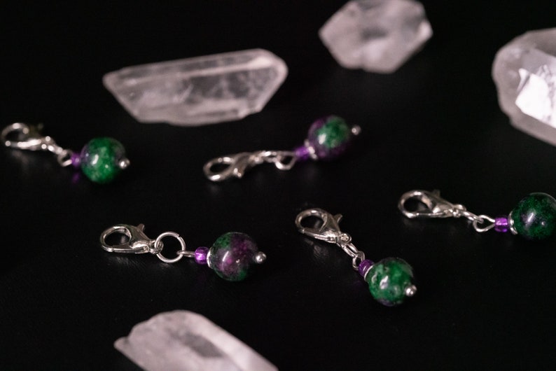 Set of 5 Ruby Zoisite Stone Stitch Markers Hand Made Stitch Markers, Progress Keepers, Knitting and Crochet Notions image 9