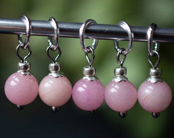 Set of 5 Pink Stone Stitch Markers | Hand Made | Stitch Markers, Progress Keepers, Knitting and Crochet Notions