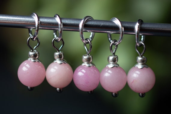 Set of 5 Pink Stone Stitch Markers | Hand Made | Stitch Markers, Progress Keepers, Knitting and Crochet Notions
