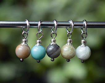 Set of 5 Natural Stone Stitch Markers | Hand Made | Stitch Markers, Progress Keepers, Knitting and Crochet Notions