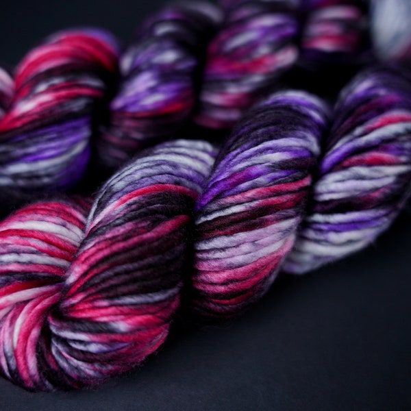 Hand Dyed Yarn | Bat Nebula | Umbriel Super Bulky - Single ply - 80/20 Merino Nylon | Crow and Crescent Yarn