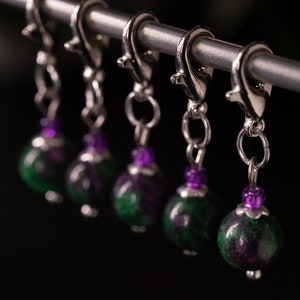 Set of 5 Ruby Zoisite Stone Stitch Markers Hand Made Stitch Markers, Progress Keepers, Knitting and Crochet Notions image 6