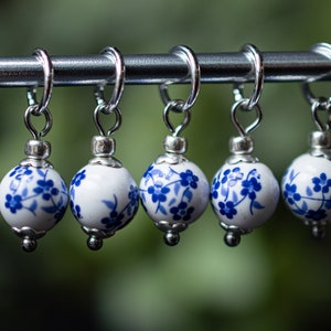 Set of 5 Painted Ceramic Flower Stitch Markers | Hand Made | Stitch Markers, Progress Keepers, Knitting and Crochet Notions