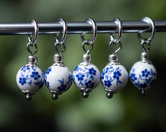 Set of 5 Painted Ceramic Flower Stitch Markers | Hand Made | Stitch Markers, Progress Keepers, Knitting and Crochet Notions