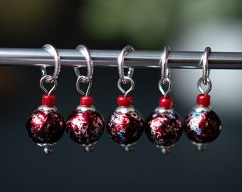 Set of 5 Painted Glass Stitch Markers | Hand Made | Stitch Markers, Progress Keepers, Knitting and Crochet Notions