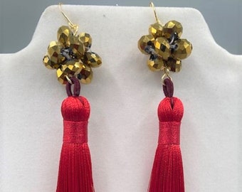 Long dark red tassel earrings, long red earrings for women, dangle earrings, statement earrings for  women