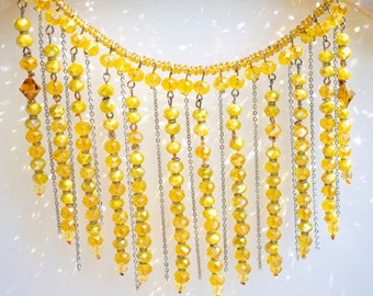 Yellow necklace & earrings set,  yellow earrings,  crystal necklace, bib necklace, jewelry for women, fashion jewelry