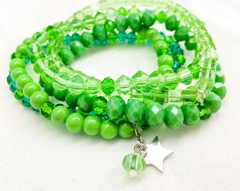 Green bracelets, green stackable bracelets, green crystal glass bracelets, green beaded bracelets, handmade jewelry