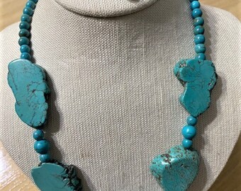 Turquoise necklace and earrings for women, handmade jewelry, blue earrings, blue necklace, long blue earrings,