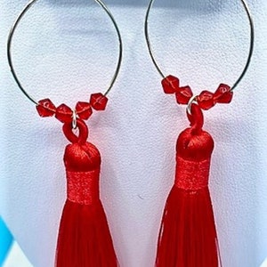 Red earrings, long tassel earrings,  red long earrings for women, long boho earrings, handmade jewelry for women,