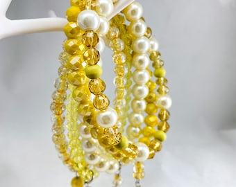 Yellow crystal glass bracelets, yellow bracelets, stackable bracelets, layered yellow bracelets for women