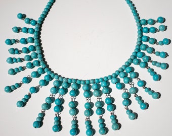 Blaues Set Halskette & Ohrringe, Edelstahl Kette, türkise Halskette, türkis Schmuckset, handgemachter Schmuck