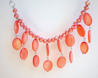 Zalm sieraden set, sieraden voor vrouwen, handgemaakte ketting, handgemaakte oorbellen en ketting, agaat ketting
