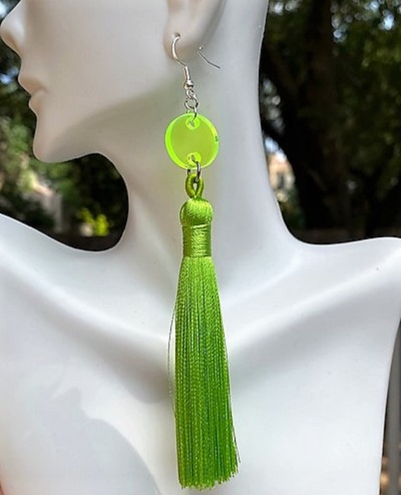 Green Tassel Earrings Blue Tassel Earrings Red Tassel Earrings Statement Earrings for Women Dangle Earrings Etsy