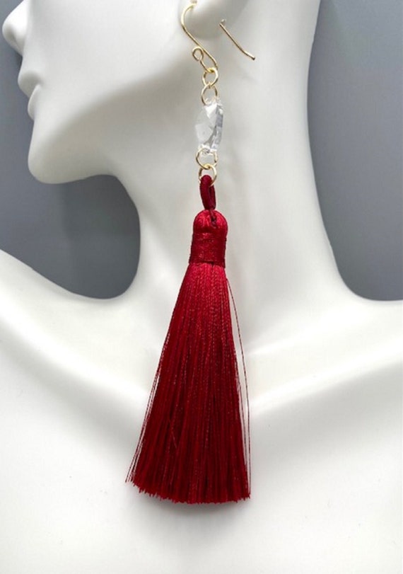 Red long tassel earrings deals