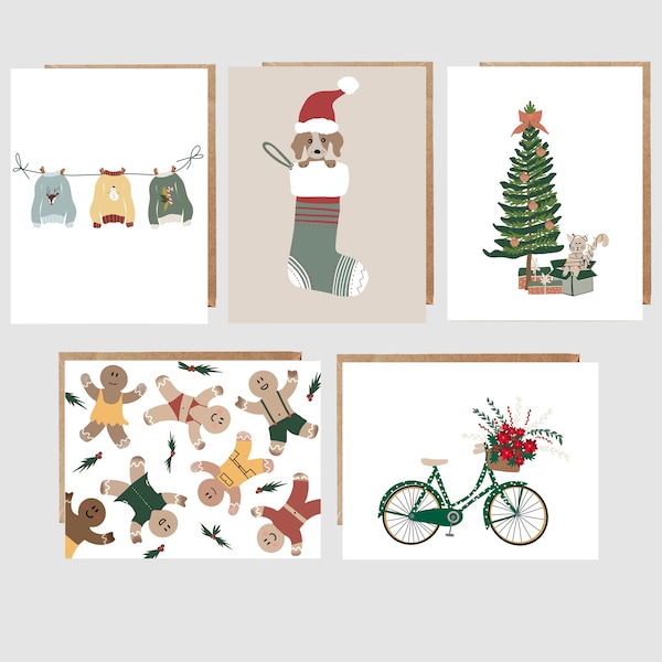 Lot de 5 cartes : Temps des fêtes, Christmas Greeting card bundle, christmas cards set