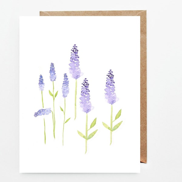 Lavander, Greeting Cards, Carte de souhait, Fleurs, Aquarelle, Lavande, Minimalist