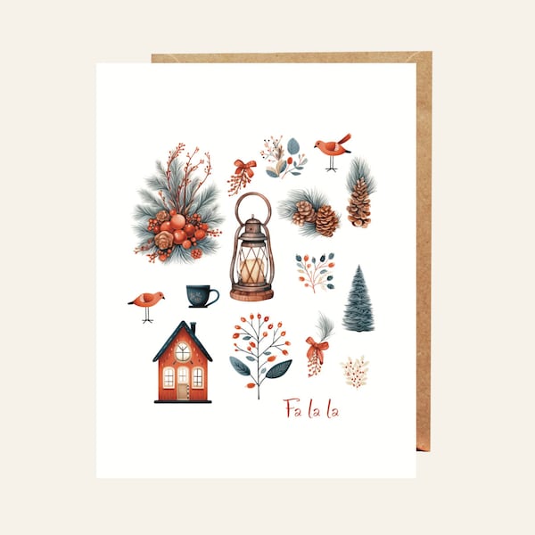 Fa la la, Christmas Greeting card, Carte du temps des fetes, Sapin de noel,