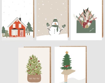 Holiday card set, Christmas Greeting card bundle, christmas cards set, Lot de 5 cartes : Temps des fêtes