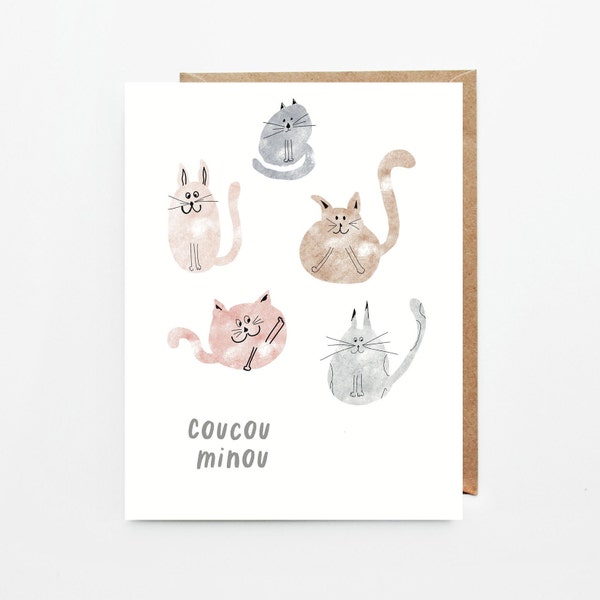 Coucou Minou, Carte Gatti, Amanti dei gatti, Minimalista, Eco Friendly Card