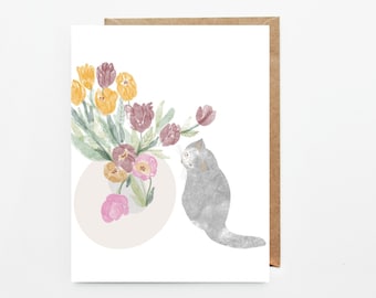 Cécile, Carte de souhaits, tout occasion, Greeting card, any occasion, Cat lovers, Flower lovers, Love, Cats, Kittens, Blank Card