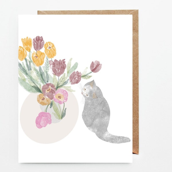 Cécile, Carte de souhaits, tout occasion, Greeting card, any occasion, Cat lovers, Flower lovers, Love, Cats, Kittens, Blank Card