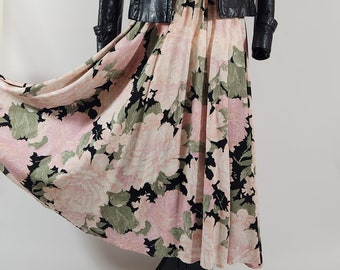 1980s chintz roses print full circle skirt