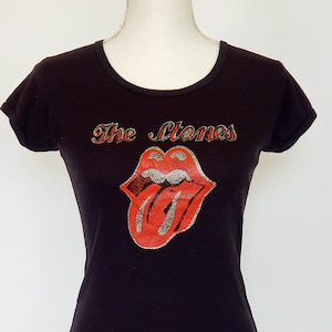 1970s band t-shirt black with glitter graphic  The Stones