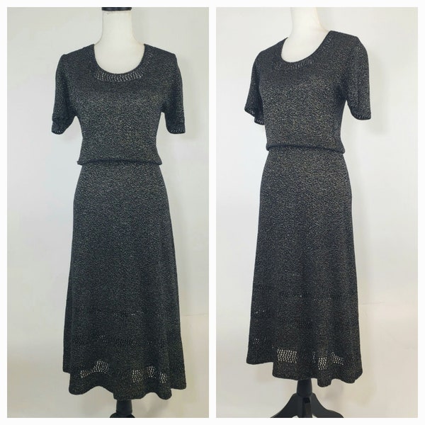 1940s black and gold knit lurex sweater dress