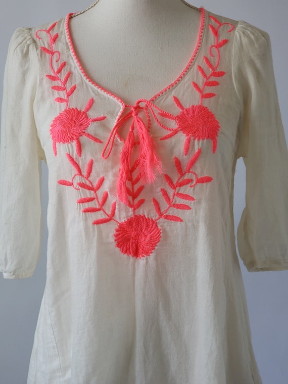 vintage embroidered boho gauze blouse - image 5