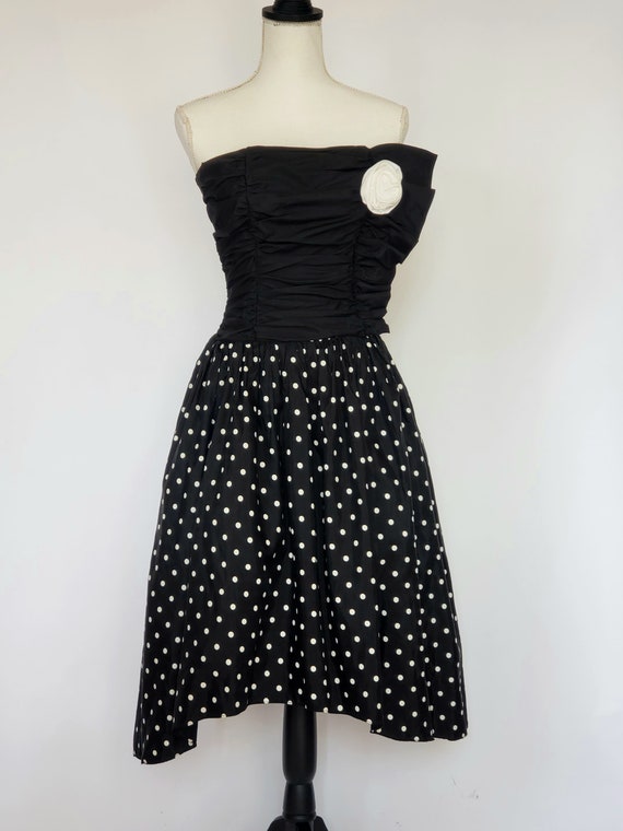 1980s Gunne Sax  back and white polka dot cocktai… - image 3