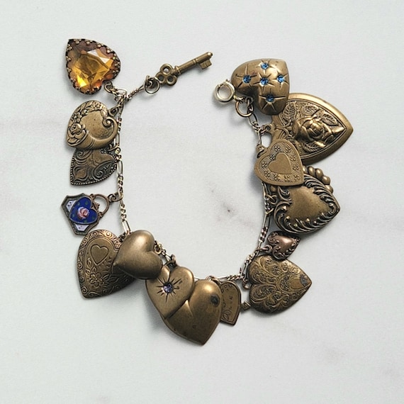 victorian revival gold charm bracelet hearts