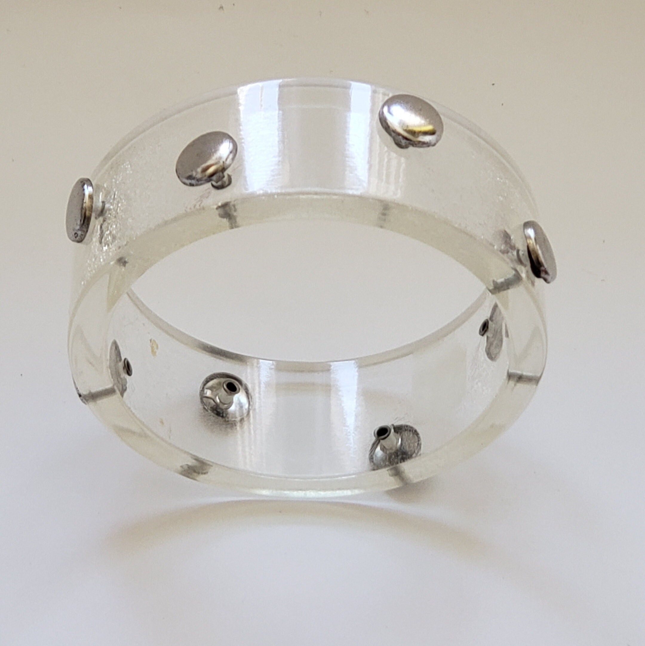 Vintage 60's Chunky Silver Chain In Clear Lucite Bangle
