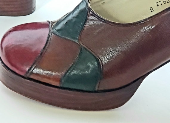 1970s patchwork leather platform with stacked hee… - image 7