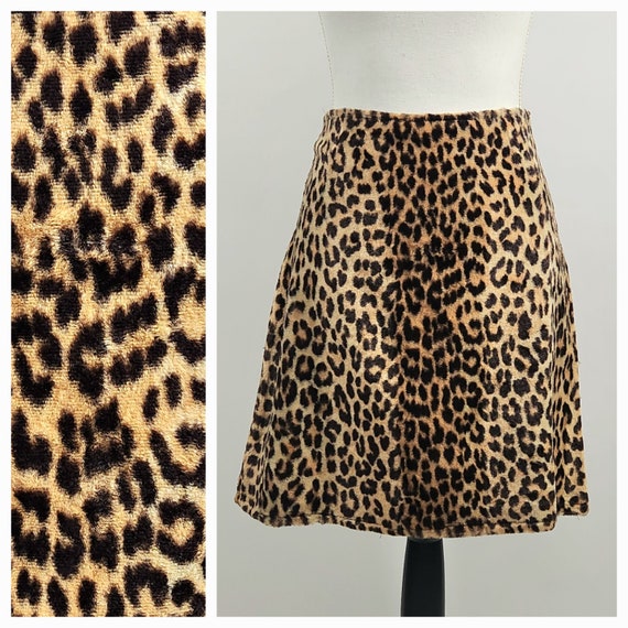 1960s leopard print faux fur mini skirt - image 1