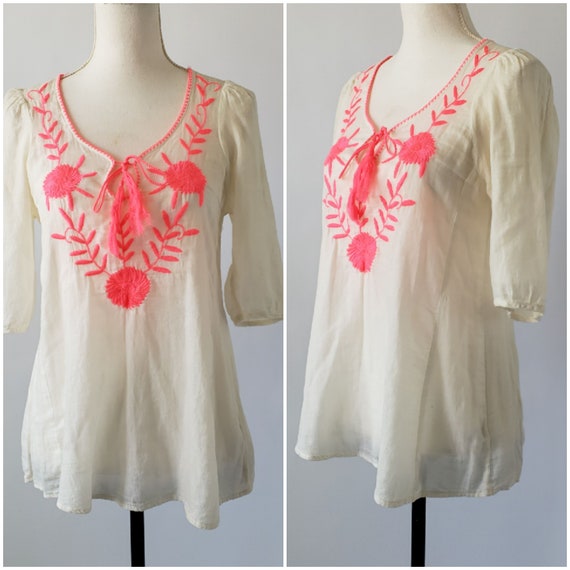 vintage embroidered boho gauze blouse - image 2