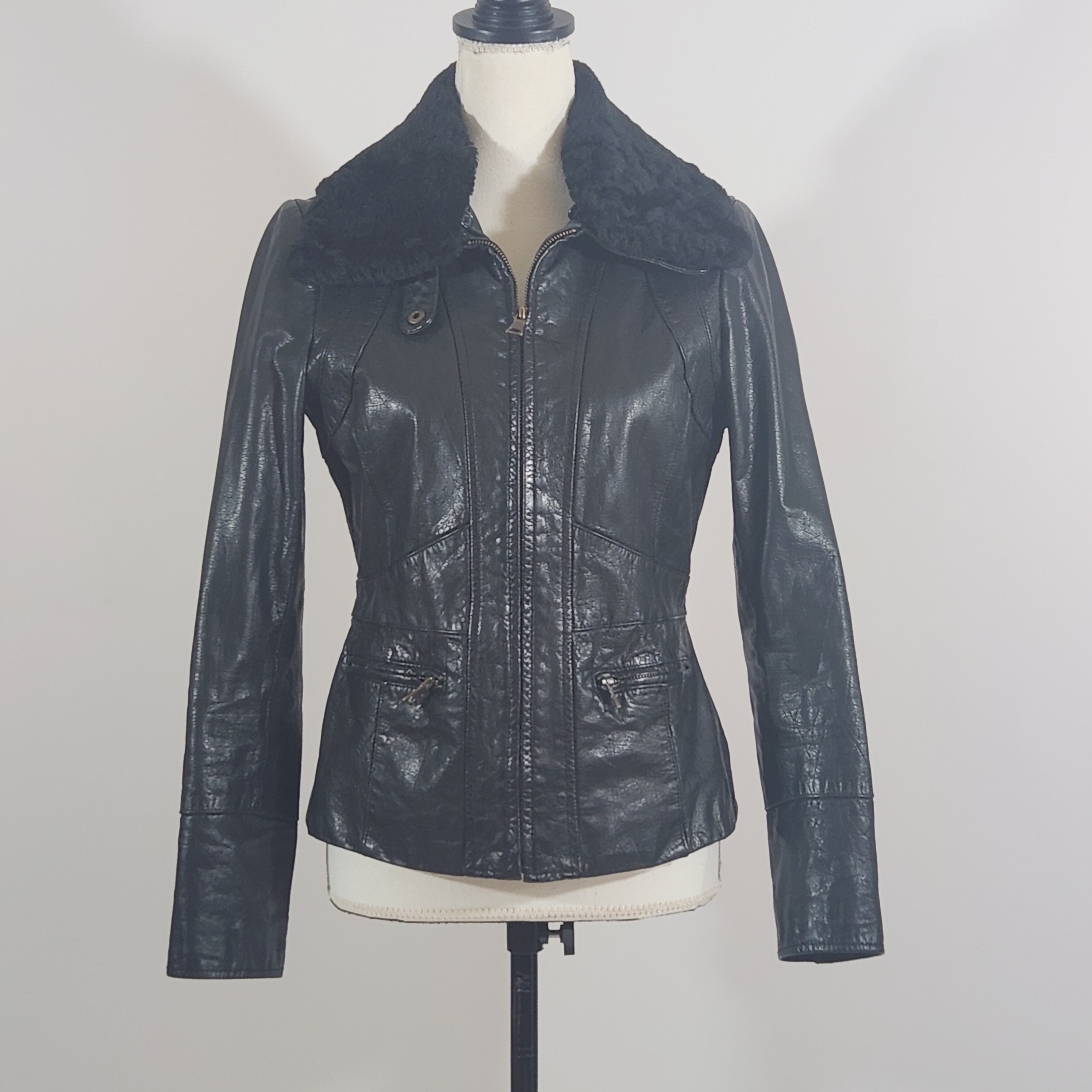 Buy Black Leather Jacket With Removable Shearling Collar Online in