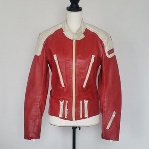 1980s  leather motorcycle jacket red and white