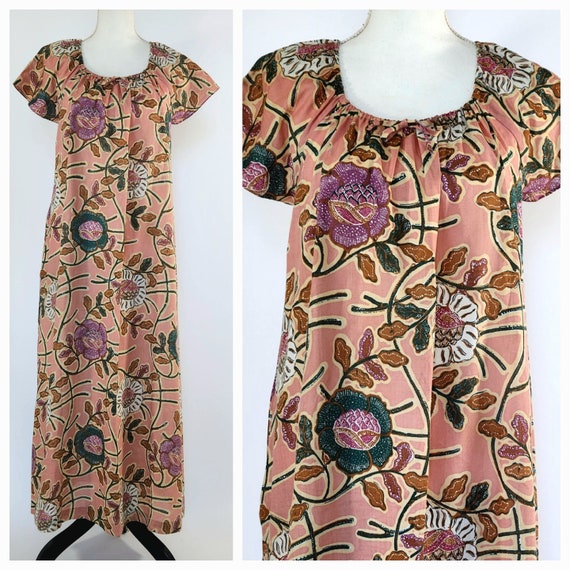 1970s batik floral caftan dress.   dead stock - image 2