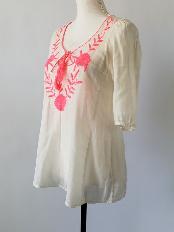 vintage embroidered boho gauze blouse - image 4