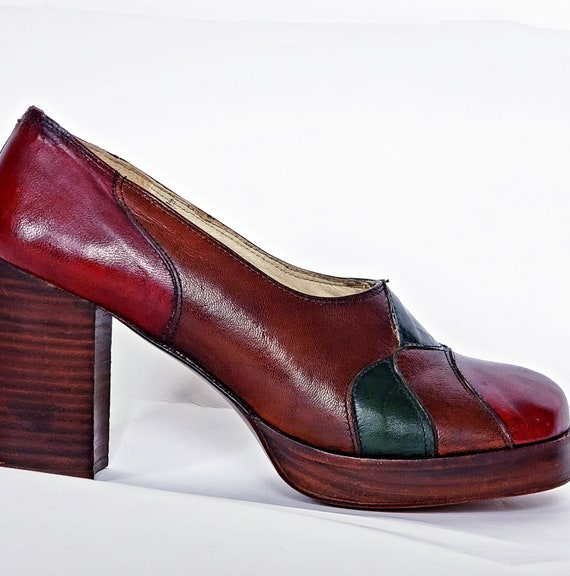 1970s patchwork leather platform with stacked hee… - image 5