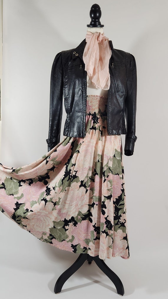 1980s chintz roses print full circle skirt