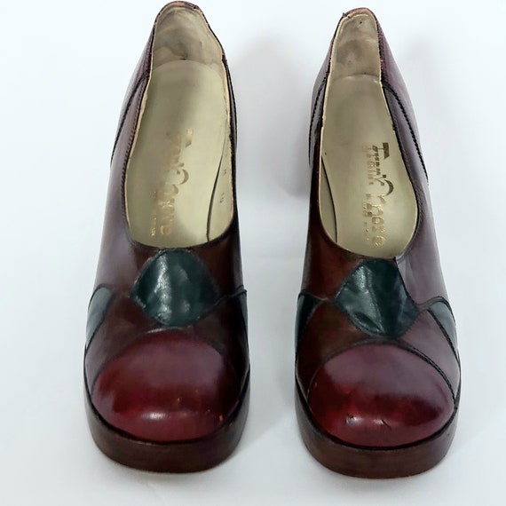 1970s patchwork leather platform with stacked hee… - image 4
