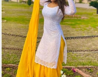 white and yellow punjabi suit